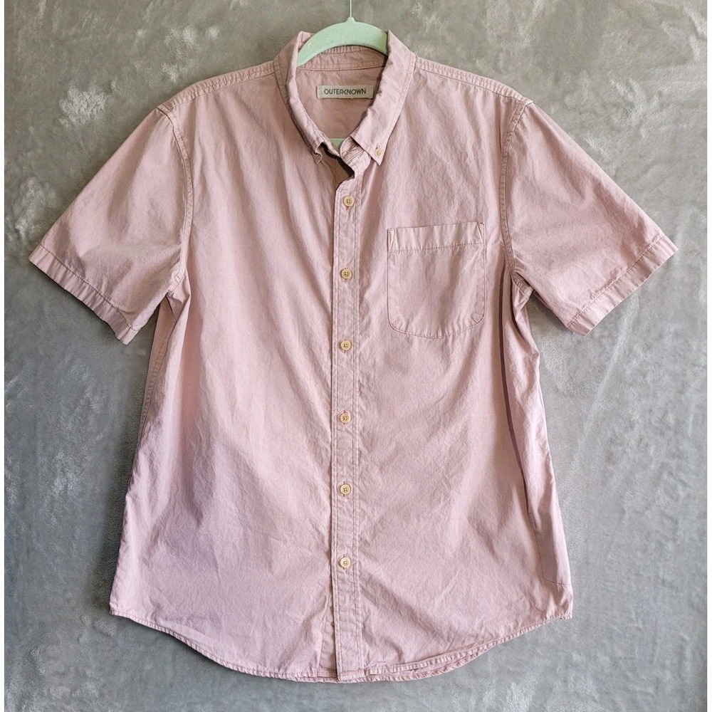 Outerknown Mens Sz S Mauve/Pink Short Sleeve Organic Cotton Button Up Oxford